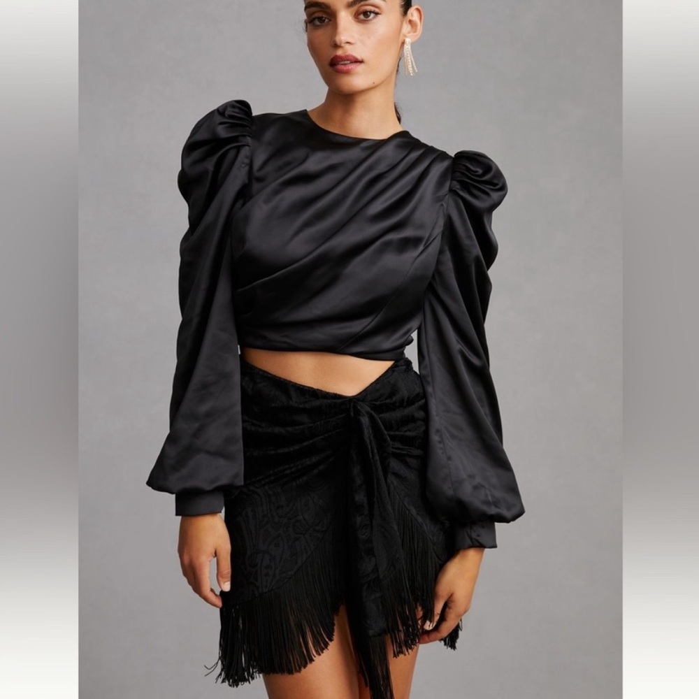 Anthropologie black fringe skirt